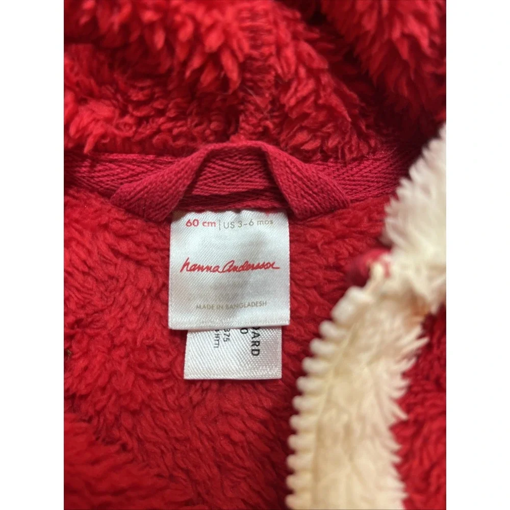 Hanna Andersson Red Plush Hooded Full-Zip One Piece 3-6‎ Months FLAW
